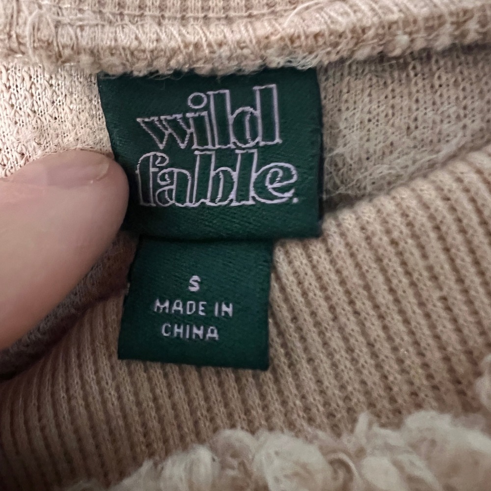 Wild Fable Tan Faux Fur Sherpa‎ Cozy Cropped Sweatshirt S Relaxed Borg Pullover - Picture 4 of 9